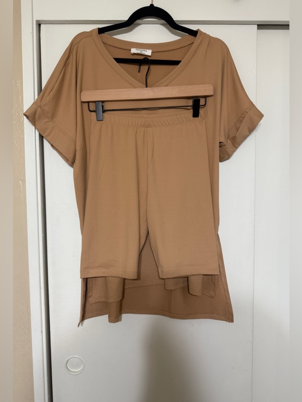 Zenana Two-piece V- neck top and Biker short set- Medium